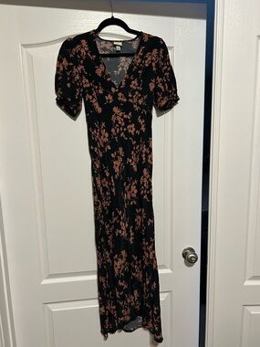 a new day Black Maxi Dress with Rust Floral Print
